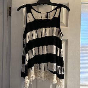 Black & white tank with fringe hem
